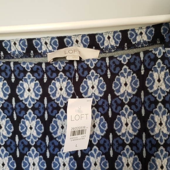 Ann Taylor Loft Diamond Jacquard Knit Square Neck Short Sleeve Top Blue Sz Large - Picture 4 of 6